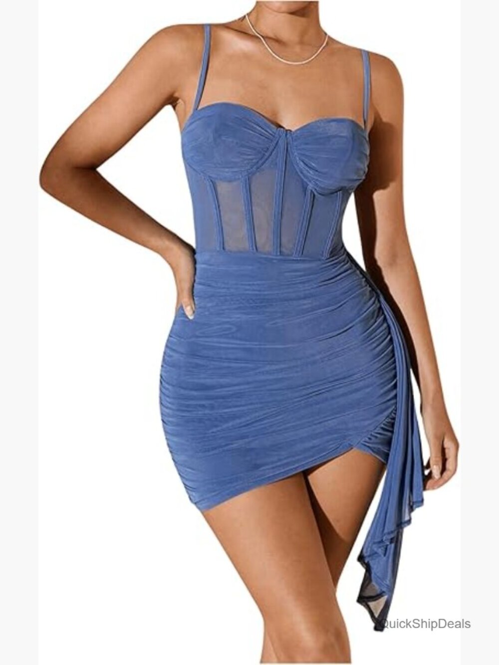 Mesh Bustier Corset Top Ruched Bodycon Draped Party Night Mini Dress